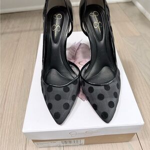Jessica Simpson Black Polka Dot Pointed Toe Slingbacks